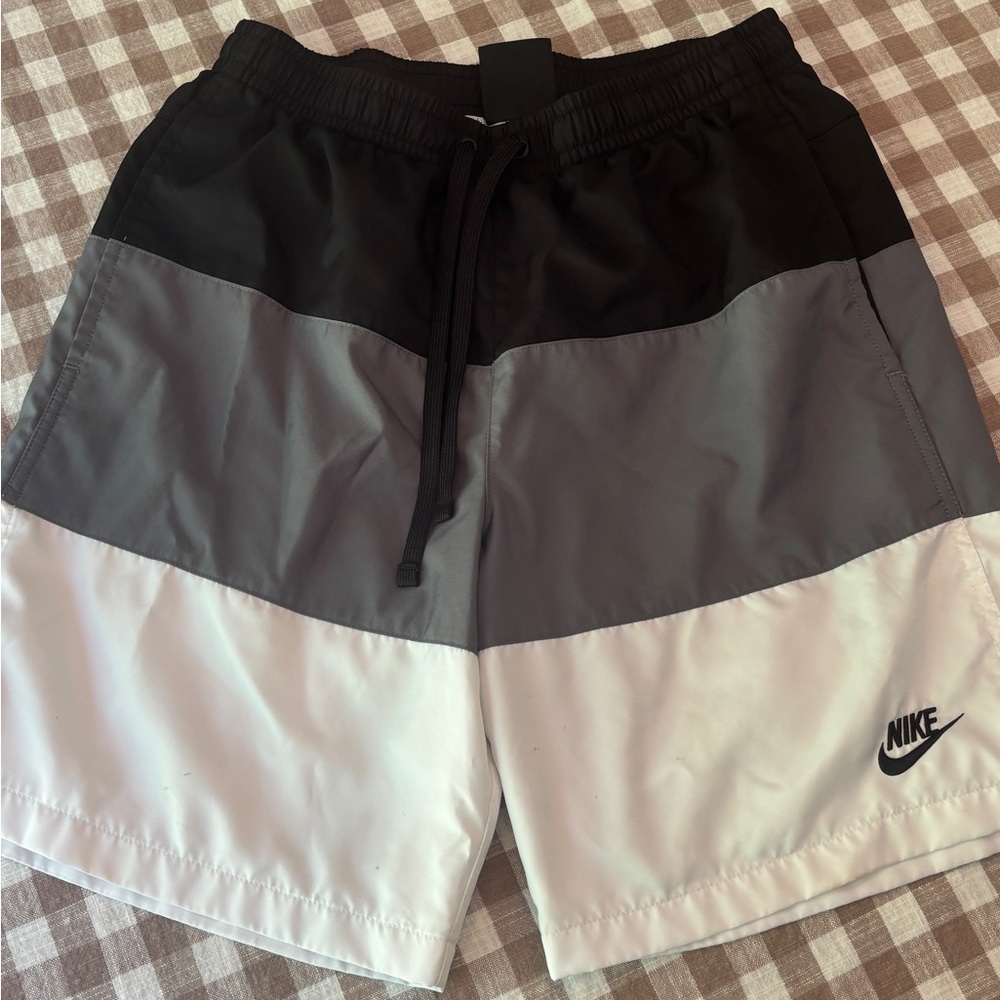 Nike Black, Gray, and White Swim Trunks